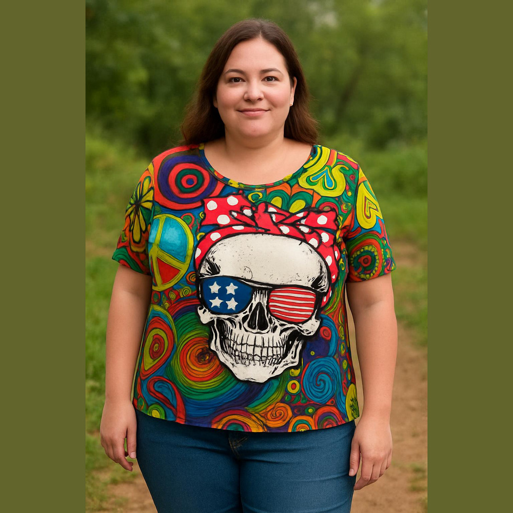 Colorful Womens T-Shirt. Graphic on Both Sides. 2X but looks like XL.P2p 22-23" - Picture 6 of 6